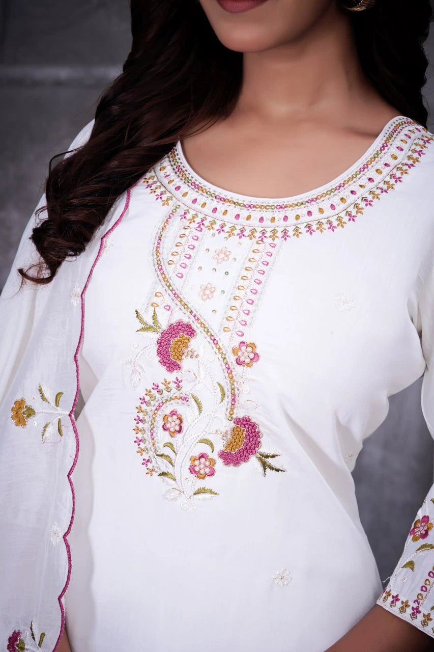 White Roman Silk Kurti Kalyanja Fashion